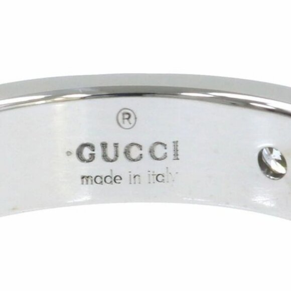 GUCCI GG Logo Diamond Band Ring size US7.5 18k White Gold Auth #5539F - Picture 8 of 11